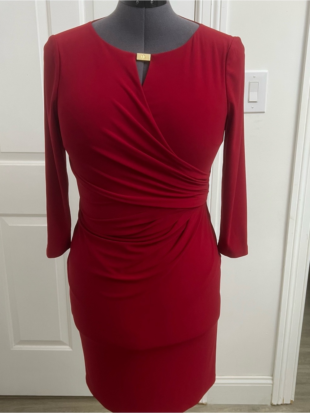 LAUREN RALPH LAUREN Red Wrap-Style Sheath Dress - Women's Elegant Work Dress